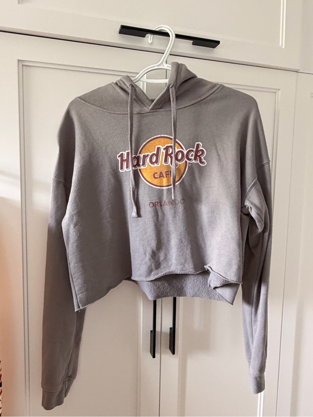 Hard Rock Cafe Gray Cropped Hoodie with Orange Logo